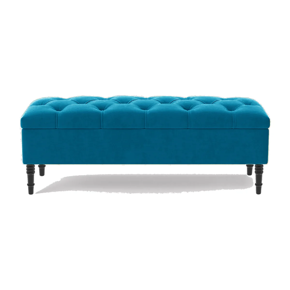 150cm Chesterfield Ottoman Storage Bench, Steel Grey Tufted Upholstered Velvet Ottoman Footstool - Duck Egg Plush Velvet – image 1