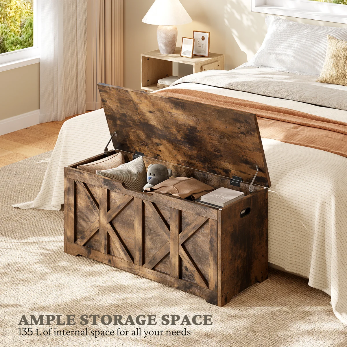 Yaheetech Wooden Storage Bench for Hallway Bedroom - Rustic Brown – image 2