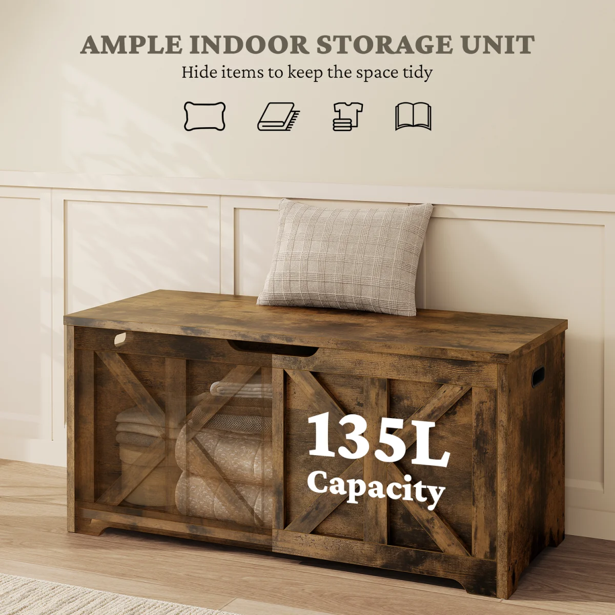 Yaheetech Wooden Storage Bench for Hallway Bedroom - Rustic Brown – image 9
