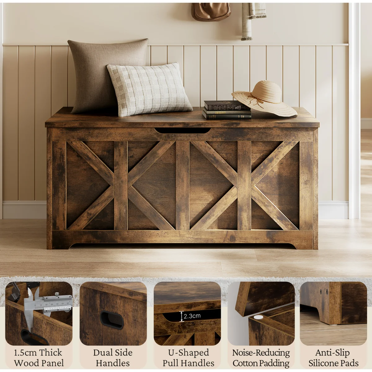 Yaheetech Wooden Storage Bench for Hallway Bedroom - Rustic Brown – image 10