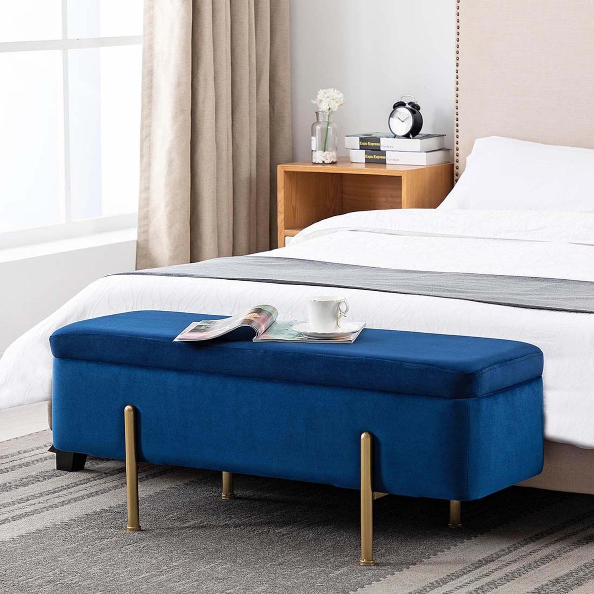 Marta Velvet Storage Ottoman Bench - Blue – image 7
