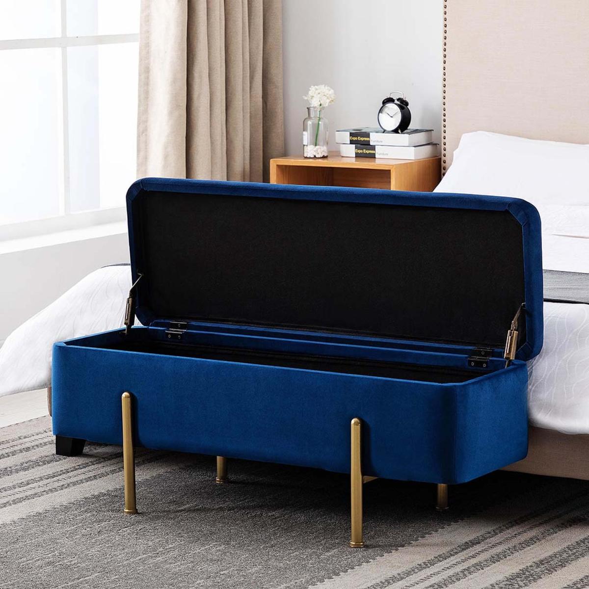 Marta Velvet Storage Ottoman Bench - Blue – image 8