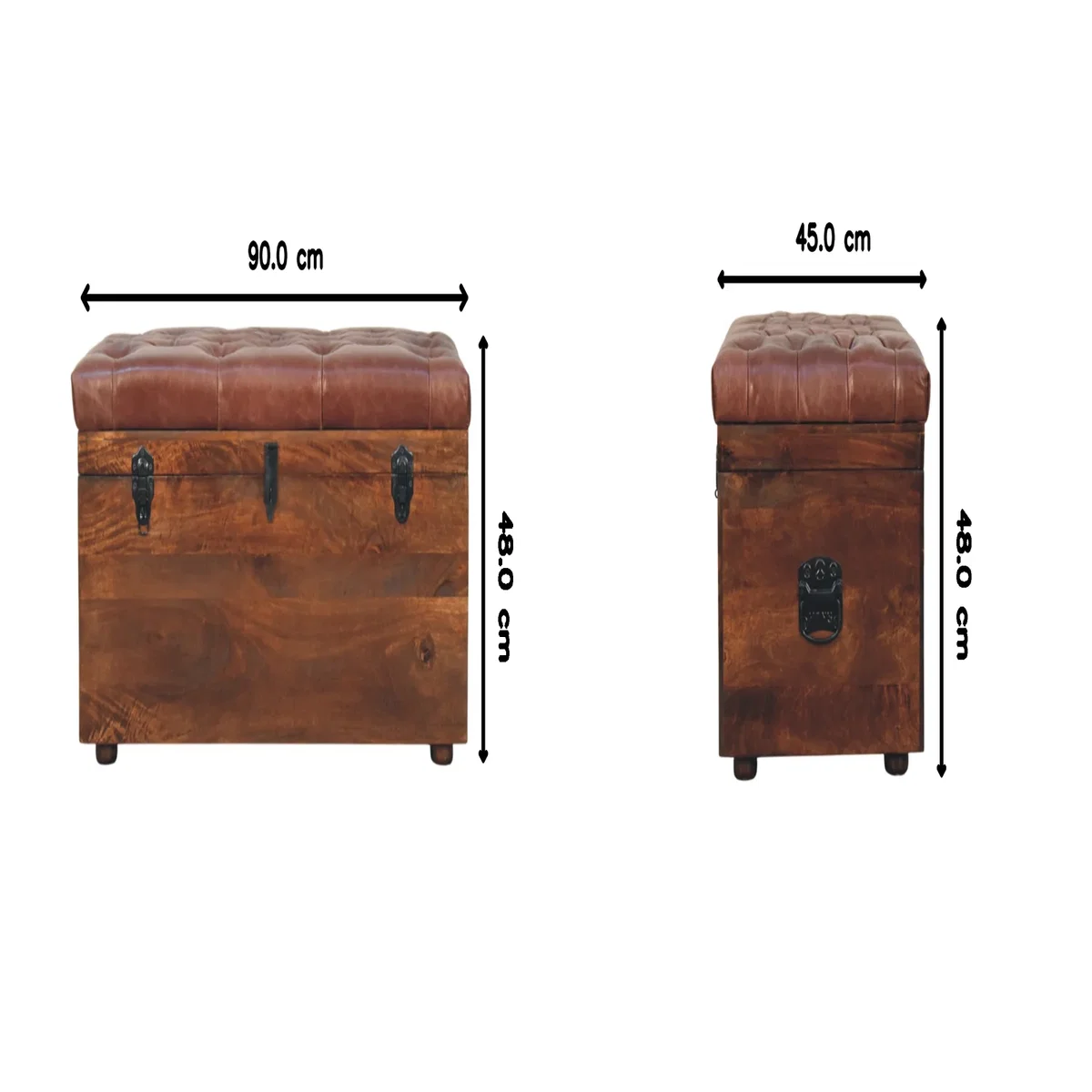 Brown Buffalo hide leather Storage Trunk - Brown – image 2