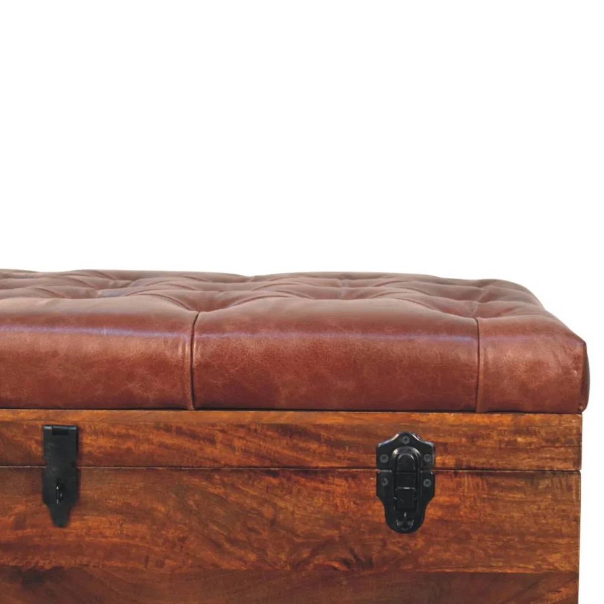 Brown Buffalo hide leather Storage Trunk - Brown – image 3