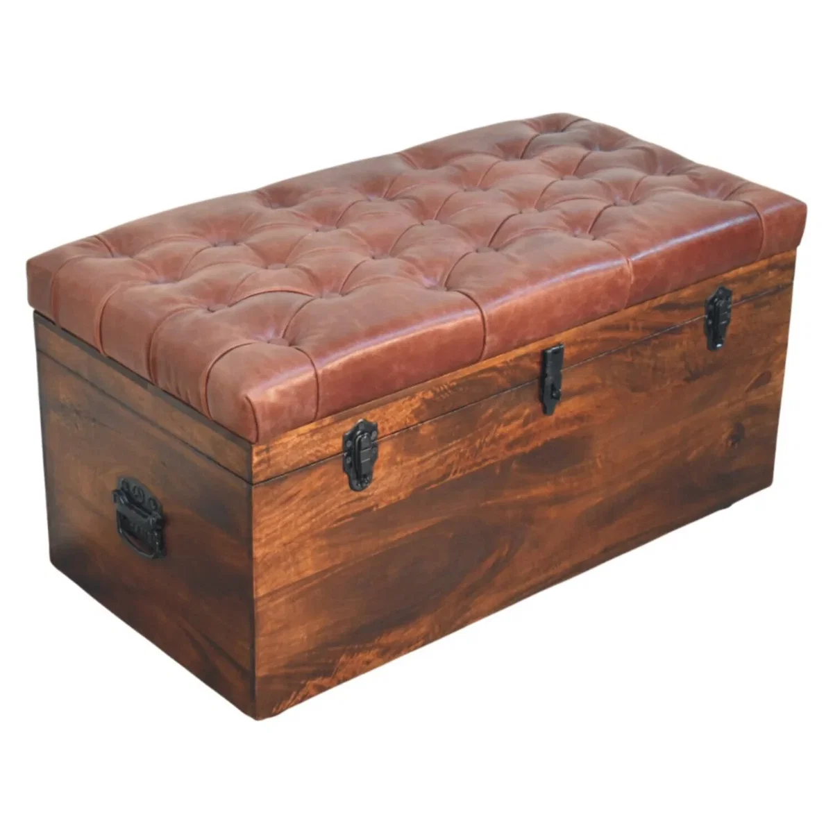 Brown Buffalo hide leather Storage Trunk - Brown – image 4