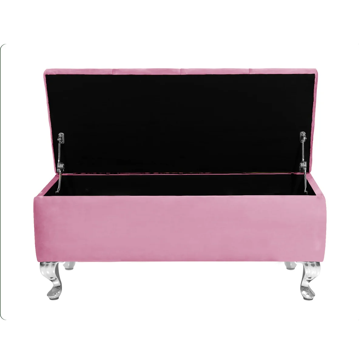 180cm Chesterfield Ottoman Storage Bench, Teal Tufted Upholstered Velvet Ottoman Footstool - Pink Plush Velvet – image 2