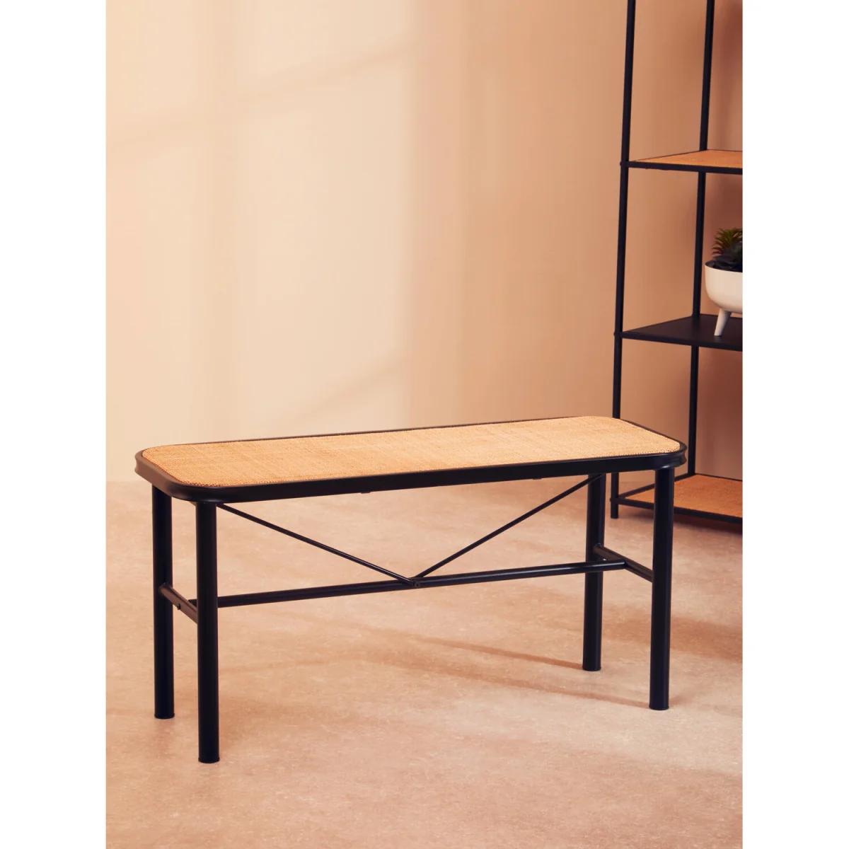 Depok Metal and Rattan Bench - Black – image 2
