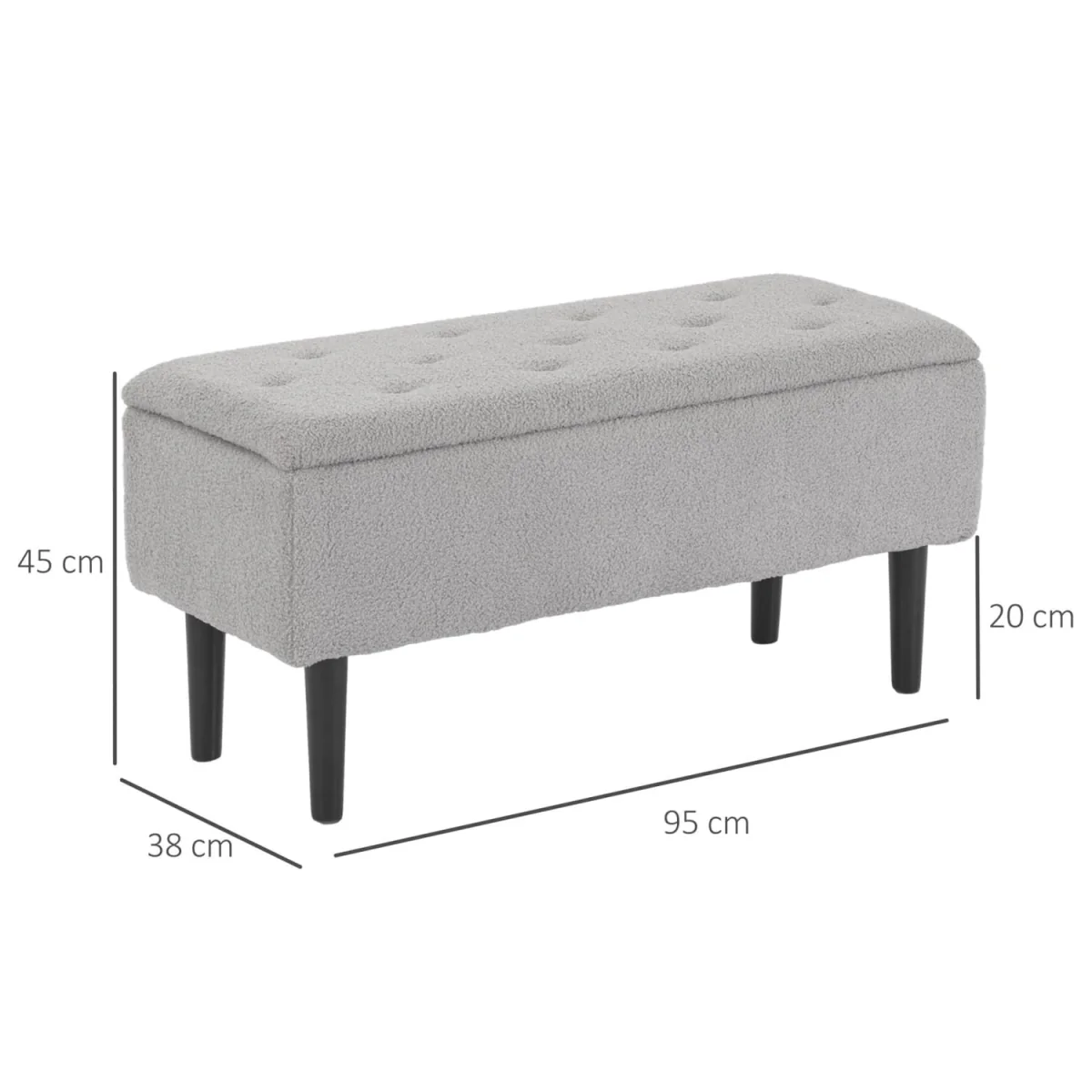 Vemovi Fabric Grey Storage Ottoman Bench With Wooden Legs, 57 Litre – image 5