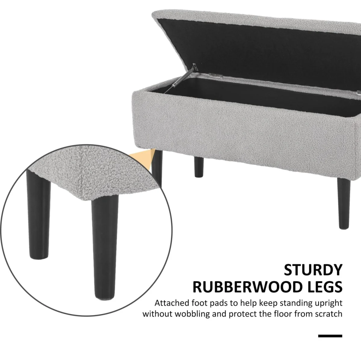 Vemovi Fabric Grey Storage Ottoman Bench With Wooden Legs, 57 Litre – image 7
