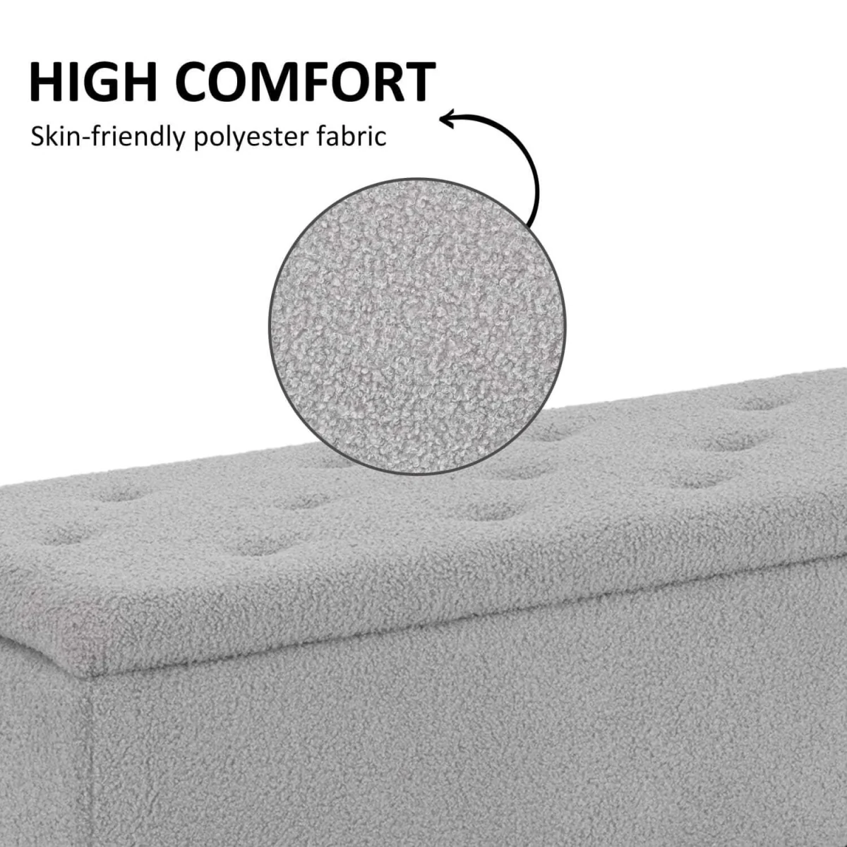Vemovi Fabric Grey Storage Ottoman Bench With Wooden Legs, 57 Litre – image 8