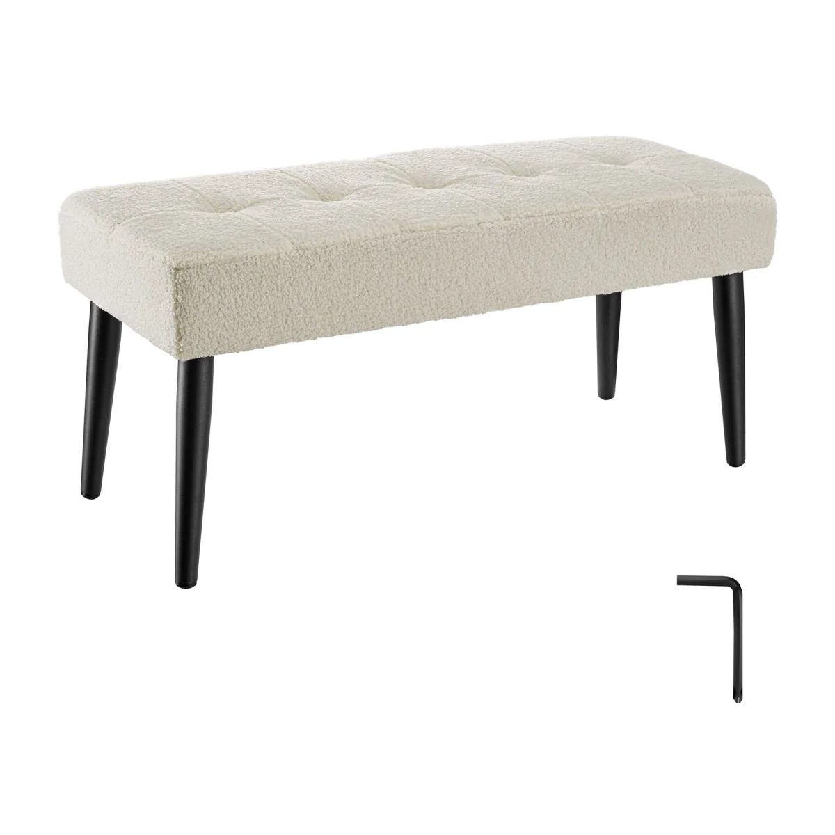 Velvet Look Bench Glora - Grey - bouclé cream – image 1