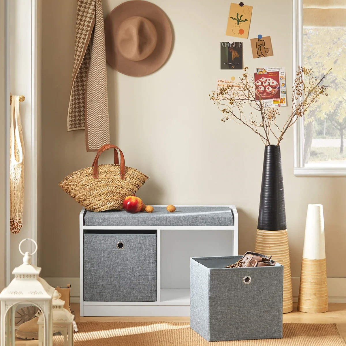 SoBuy 2 Baskets Hallway Bedroom Storage Bench - Grey – image 2