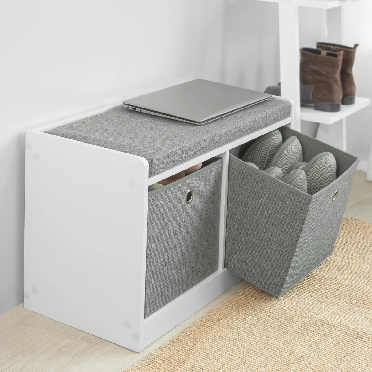 SoBuy 2 Baskets Hallway Bedroom Storage Bench - Grey – image 11