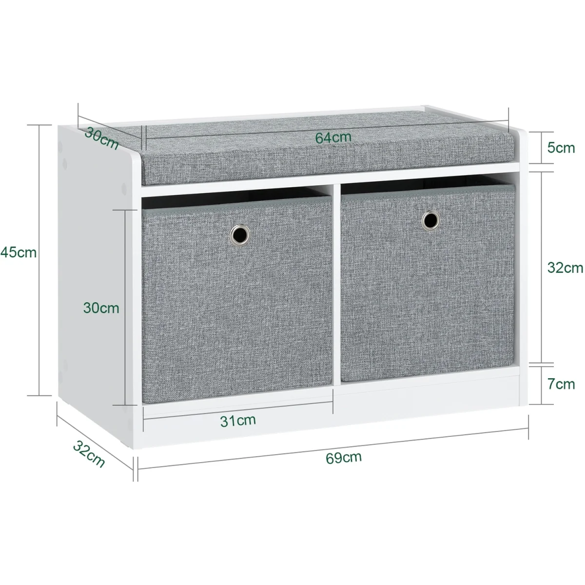 SoBuy 2 Baskets Hallway Bedroom Storage Bench - Grey – image 3