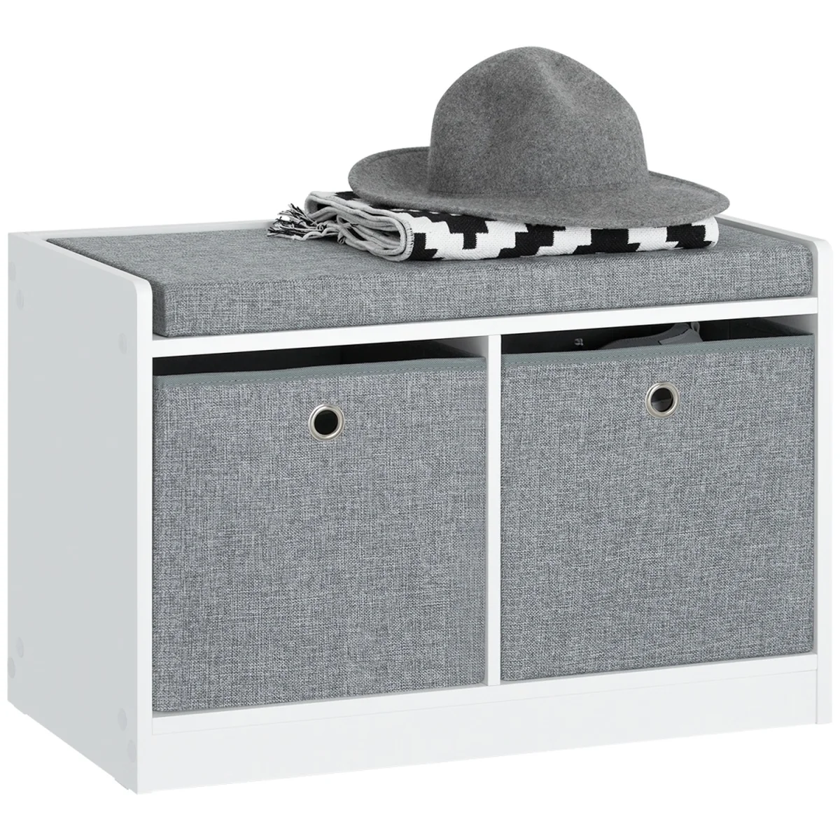 SoBuy 2 Baskets Hallway Bedroom Storage Bench - Grey – image 4
