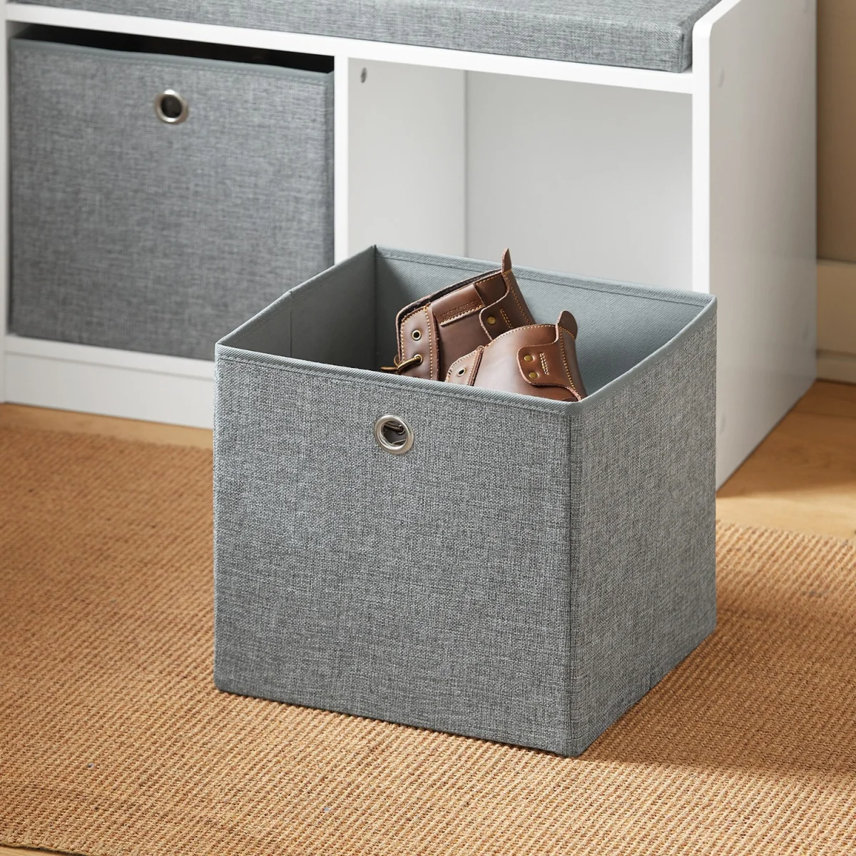 SoBuy 2 Baskets Hallway Bedroom Storage Bench - Grey – image 6