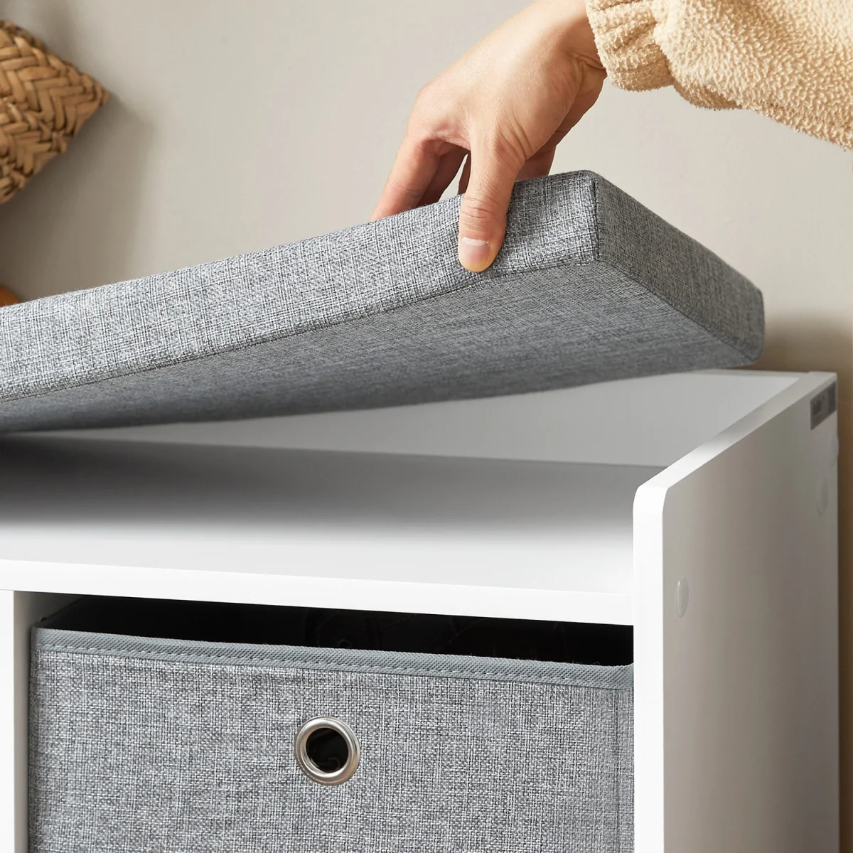 SoBuy 2 Baskets Hallway Bedroom Storage Bench - Grey – image 8