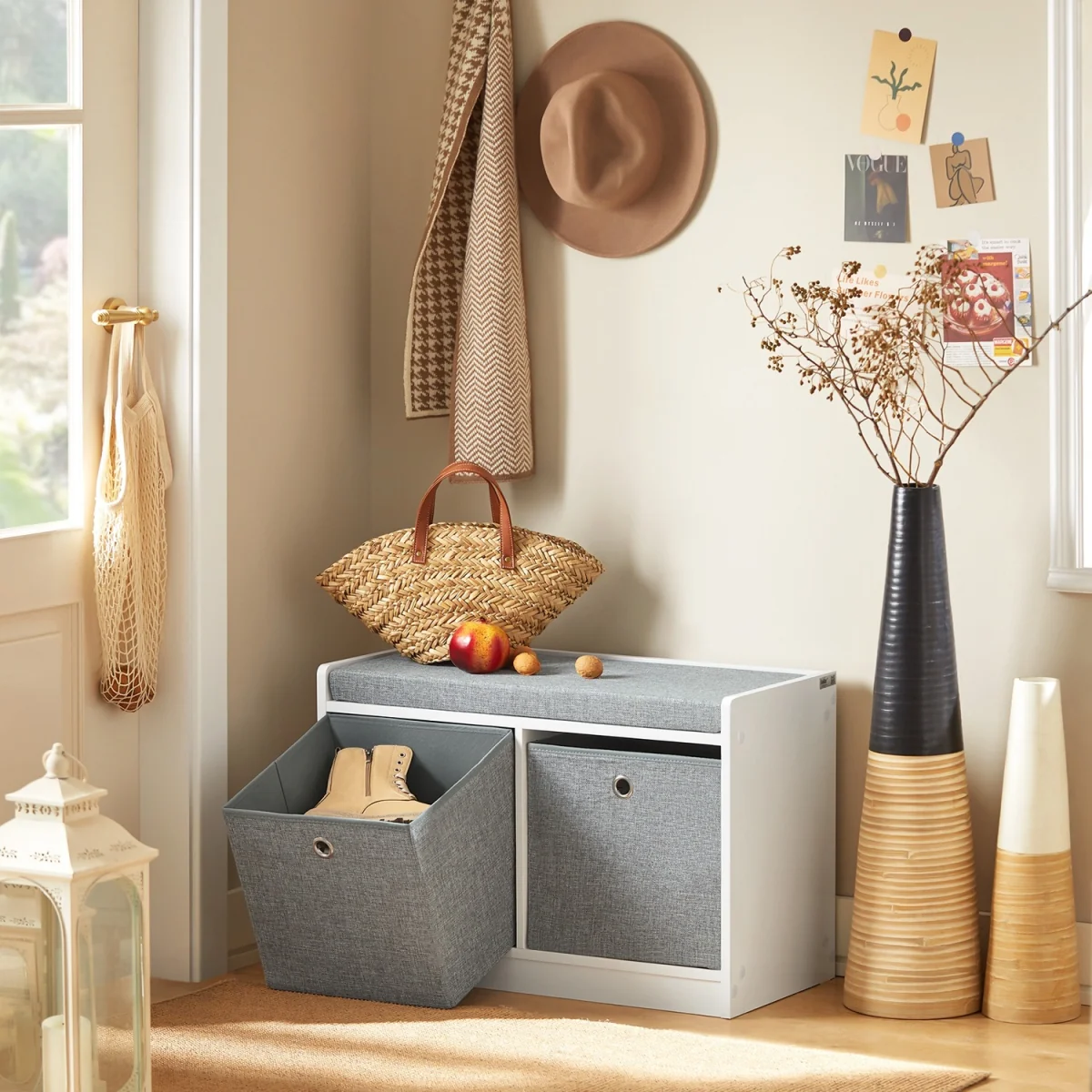 SoBuy 2 Baskets Hallway Bedroom Storage Bench - Grey – image 10