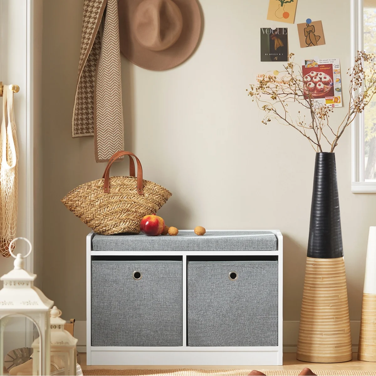 SoBuy 2 Baskets Hallway Bedroom Storage Bench - Grey – image 1