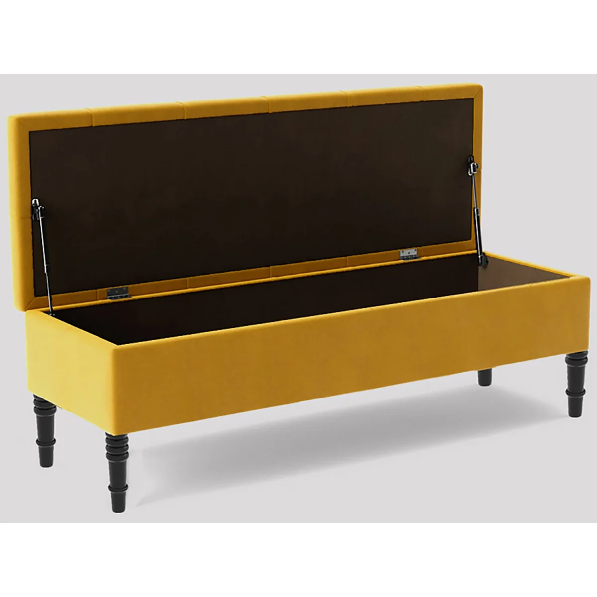137cm Chesterfield Ottoman Storage Bench, Duck Egg Tufted Upholstered Velvet Ottoman Footstool - Mustard Gold Plush Velvet – image 2