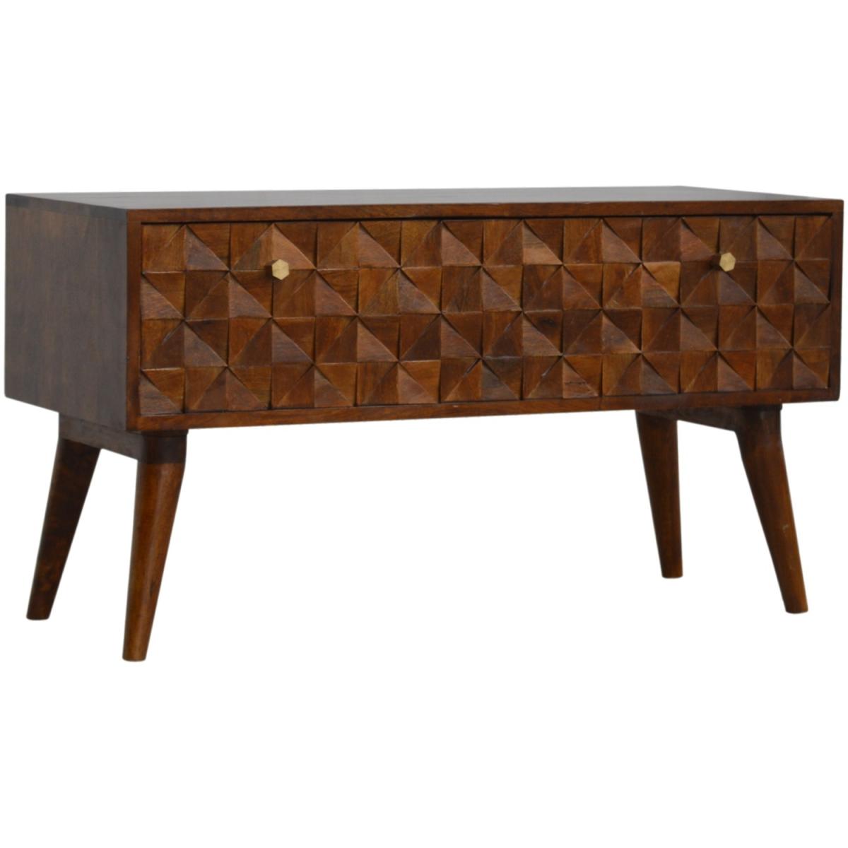 Chestnut Diamond Carved Storage Hallway Bench - Brown – image 2