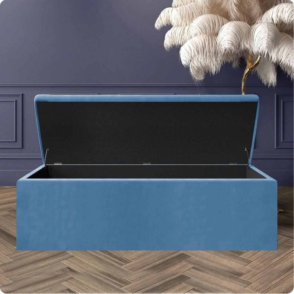 Large Plain Safar Storage Ottoman Box, Plush Velvet Upholstered Deep Storage End of Bed Bench - Teal Plush Velvet – image 3