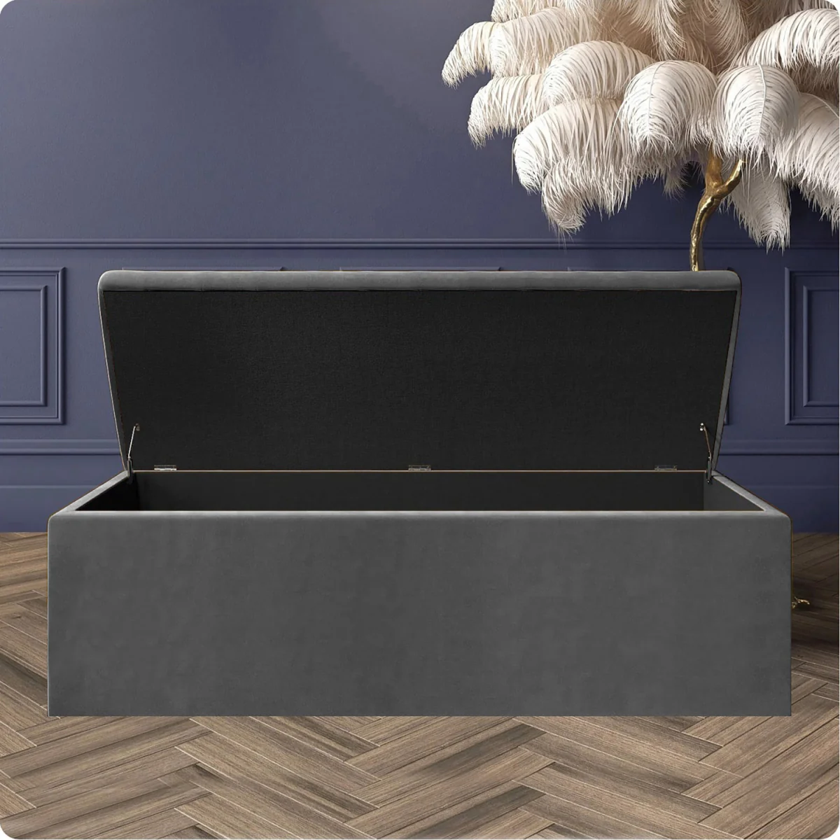 Large Plain Safar Storage Ottoman Box, Plush Velvet Upholstered Deep Storage End of Bed Bench - Teal Plush Velvet – image 26