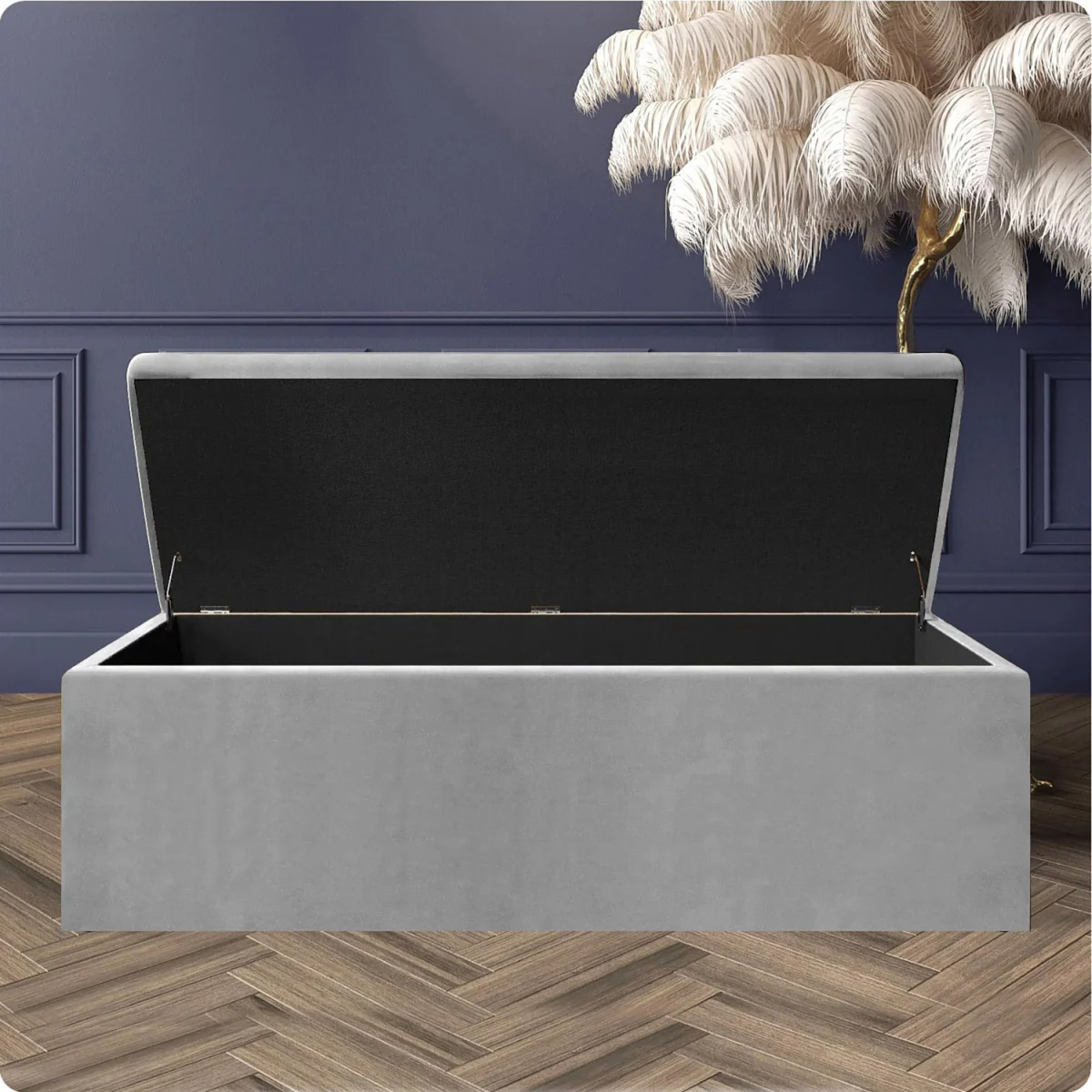 Large Plain Safar Storage Ottoman Box, Plush Velvet Upholstered Deep Storage End of Bed Bench - Teal Plush Velvet – image 36