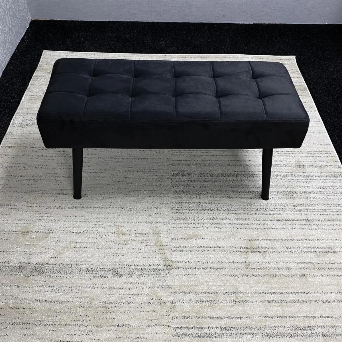 Modern Oak Effect Table with 2 Black Velvet Chairs and a Black Velvet Benche Dining Room Set - Brown – image 2