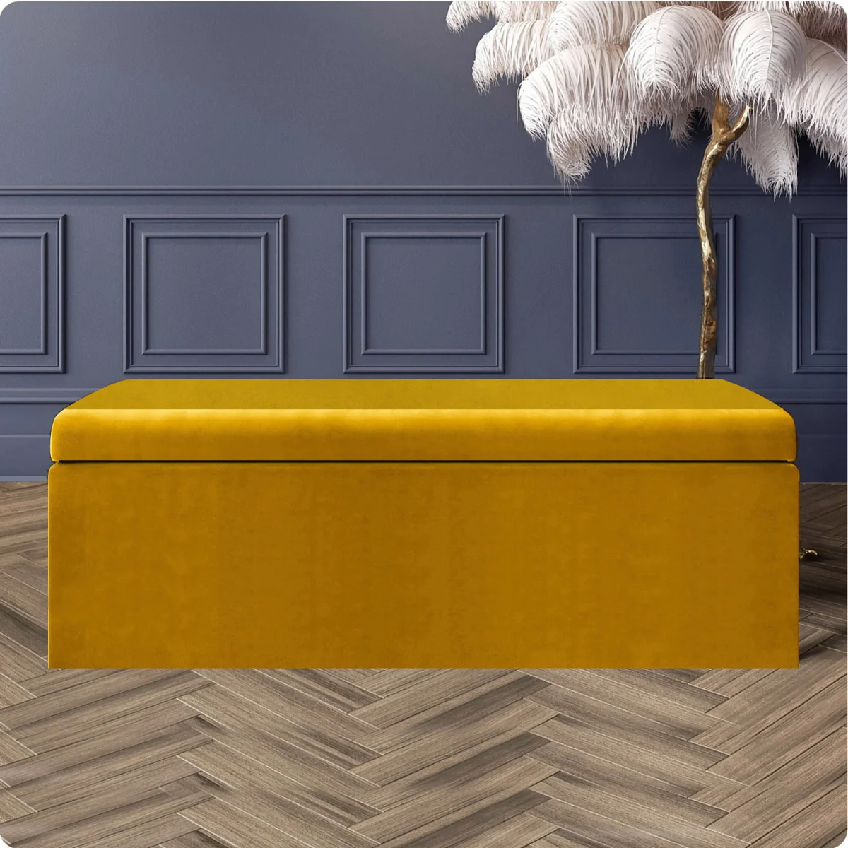 Large Plain Safar Storage Ottoman Box, Plush Velvet Upholstered Deep Storage End of Bed Bench - Red Plush Velvet – image 11