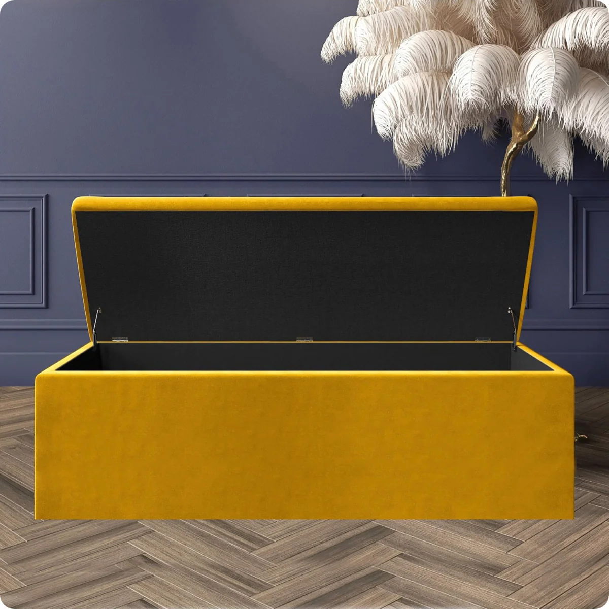 Large Plain Safar Storage Ottoman Box, Plush Velvet Upholstered Deep Storage End of Bed Bench - Red Plush Velvet – image 12