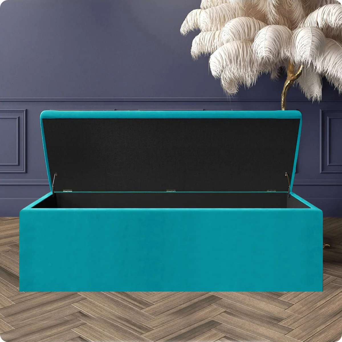 Large Plain Safar Storage Ottoman Box, Plush Velvet Upholstered Deep Storage End of Bed Bench - Red Plush Velvet – image 18