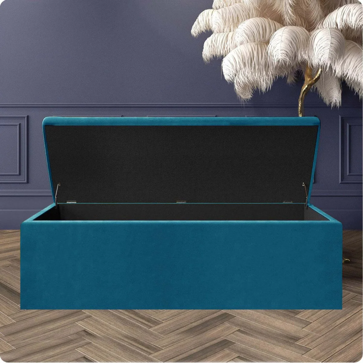 Large Plain Safar Storage Ottoman Box, Plush Velvet Upholstered Deep Storage End of Bed Bench - Red Plush Velvet – image 22