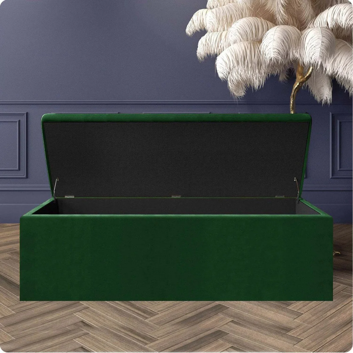 Large Plain Safar Storage Ottoman Box, Plush Velvet Upholstered Deep Storage End of Bed Bench - Red Plush Velvet – image 38