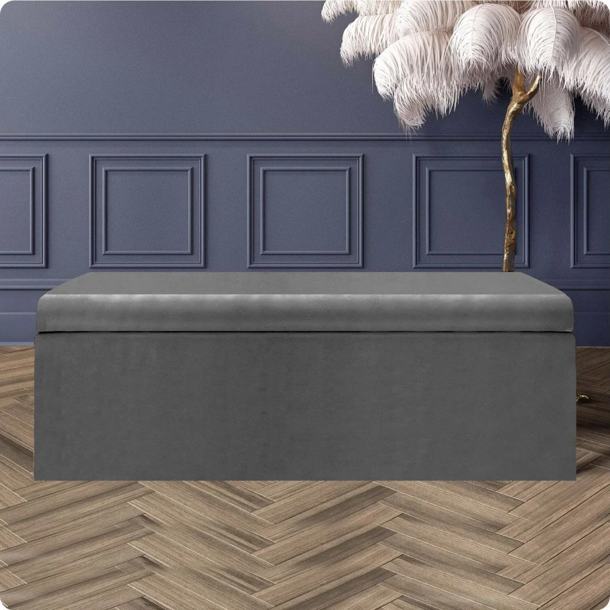 Large Plain Safar Storage Ottoman Box, Plush Velvet Upholstered Deep Storage End of Bed Bench - Red Plush Velvet – image 5
