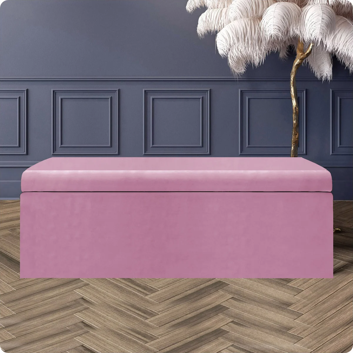 Large Plain Safar Storage Ottoman Box, Plush Velvet Upholstered Deep Storage End of Bed Bench - Red Plush Velvet – image 7