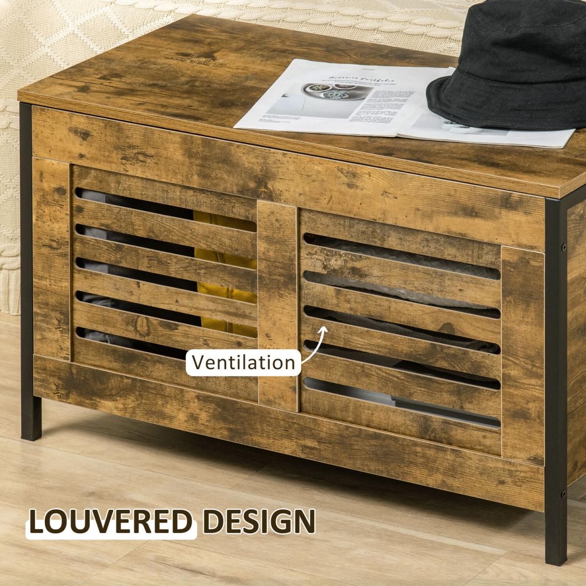 Industrial Storage Bench, Lift Top Storage Chest - Rustic brown – image 5