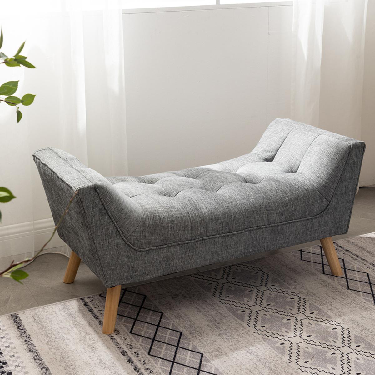 Chenille Button Upholstered Ottoman Window Seat Bed Bench - Grey – image 2