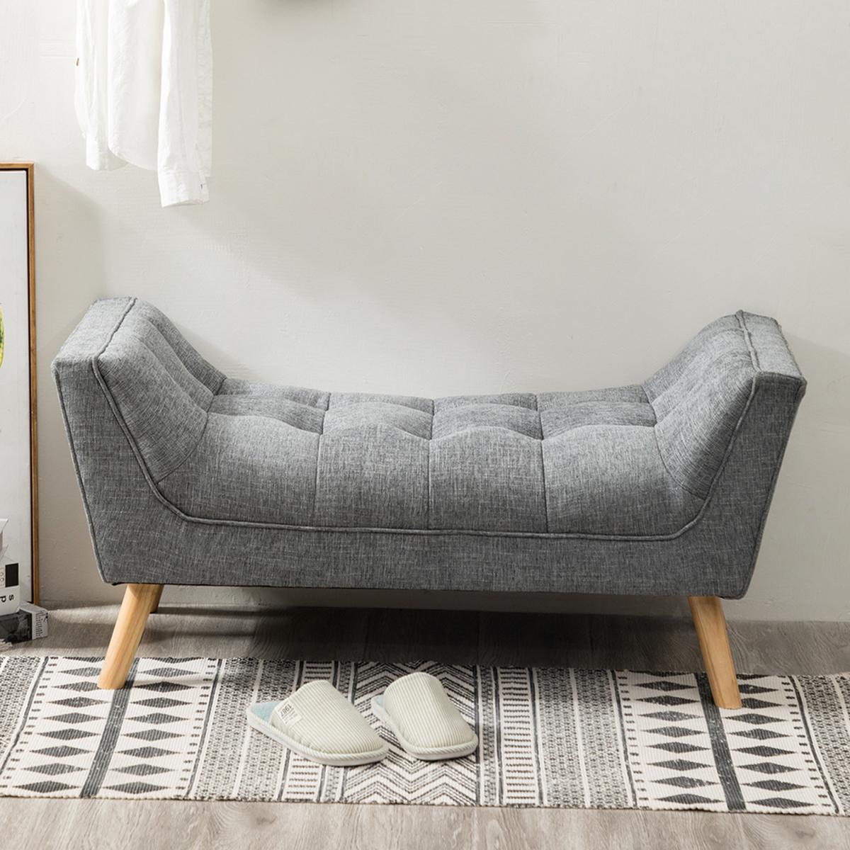 Chenille Button Upholstered Ottoman Window Seat Bed Bench - Grey – image 3