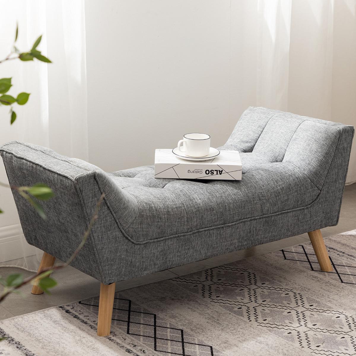 Chenille Button Upholstered Ottoman Window Seat Bed Bench - Grey – image 7