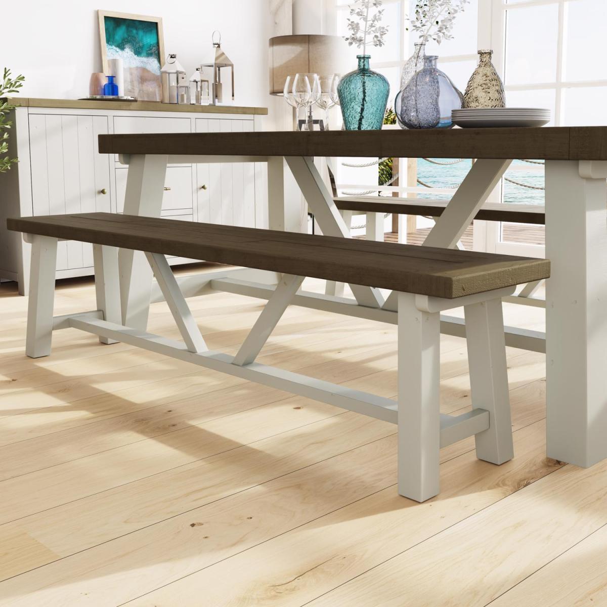 2 x Solid Reclaimed Pine Truffle 1.8M Dining Bench - Truffle