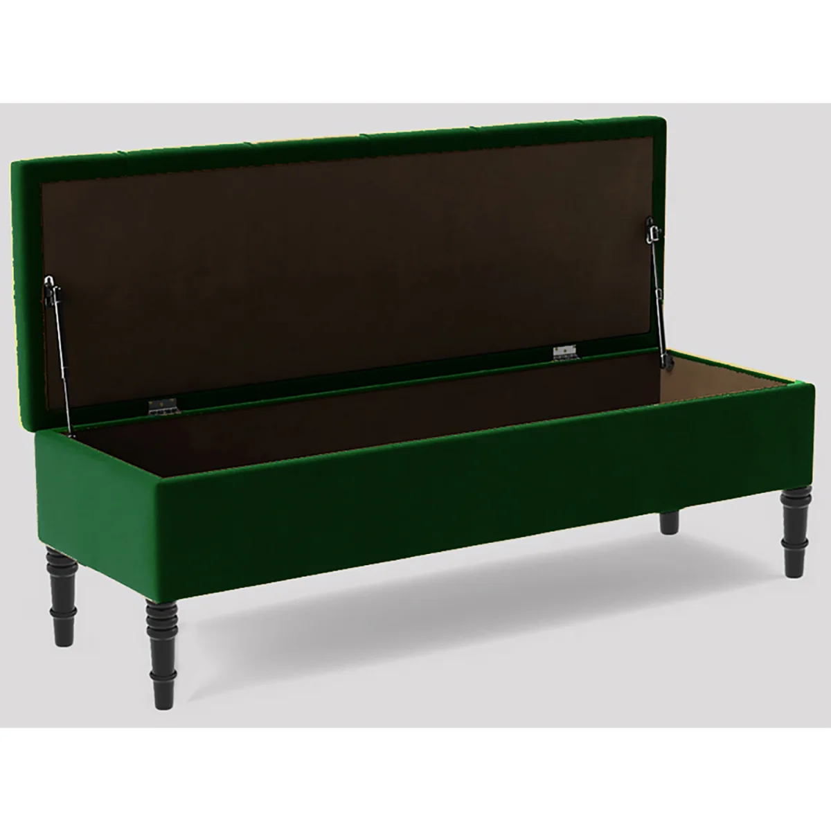 150cm Chesterfield Ottoman Storage Bench, Steel Grey Tufted Upholstered Velvet Ottoman Footstool - Forest Green Plush Velvet – image 2
