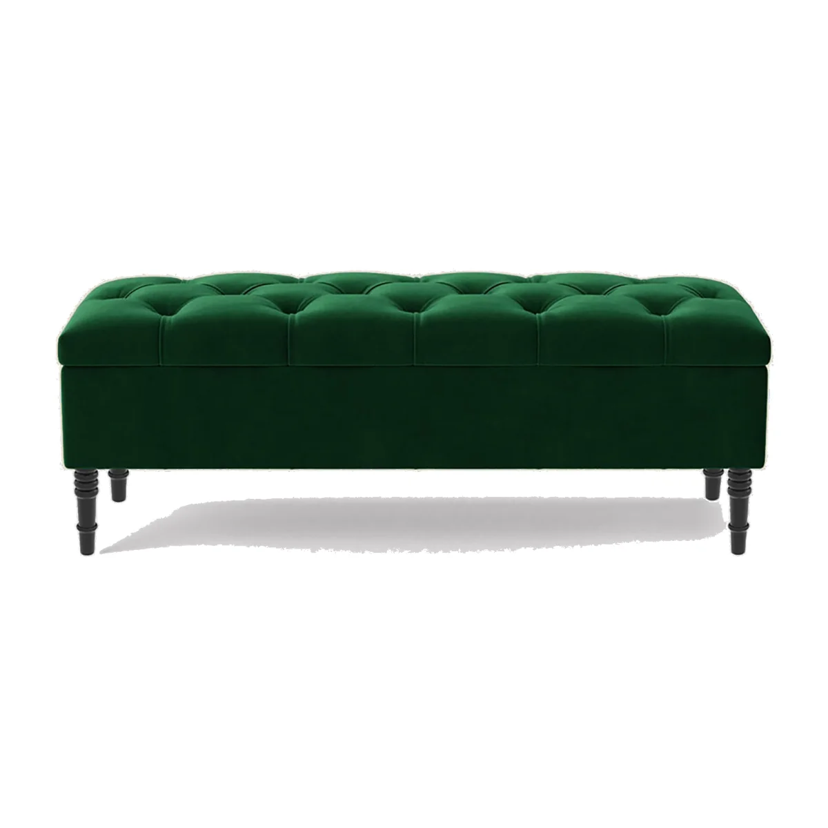 150cm Chesterfield Ottoman Storage Bench, Steel Grey Tufted Upholstered Velvet Ottoman Footstool - Forest Green Plush Velvet – image 1