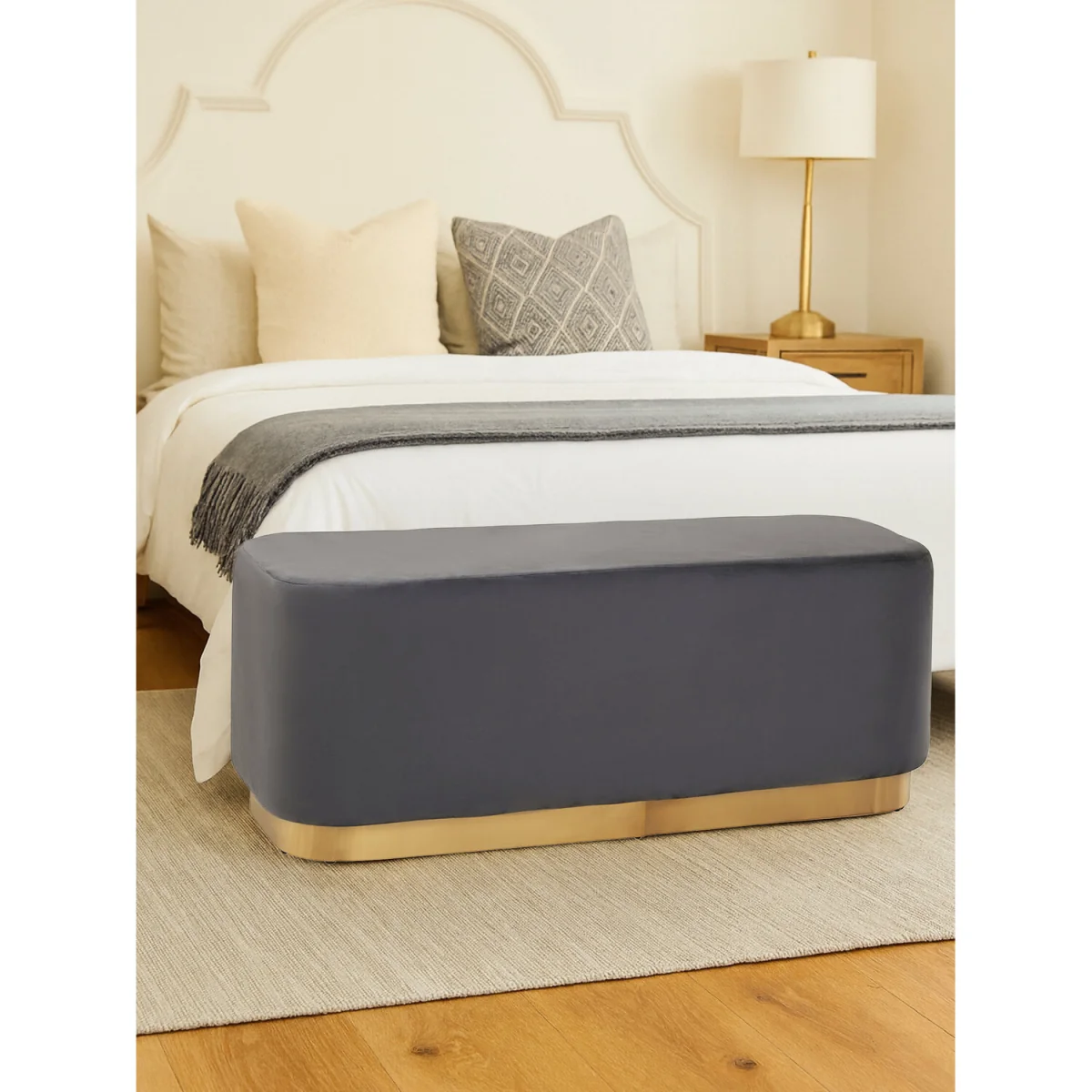 Hartford Grey Velvet Bench with Matte Gold Base - Grey – image 3