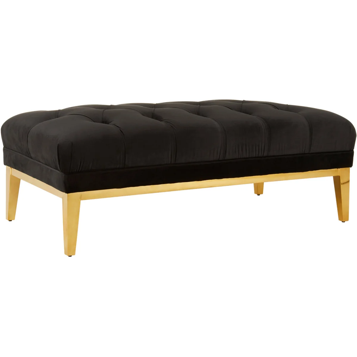 Piermount Black Velvet Button Tufted Bench - Black, Gold – image 4