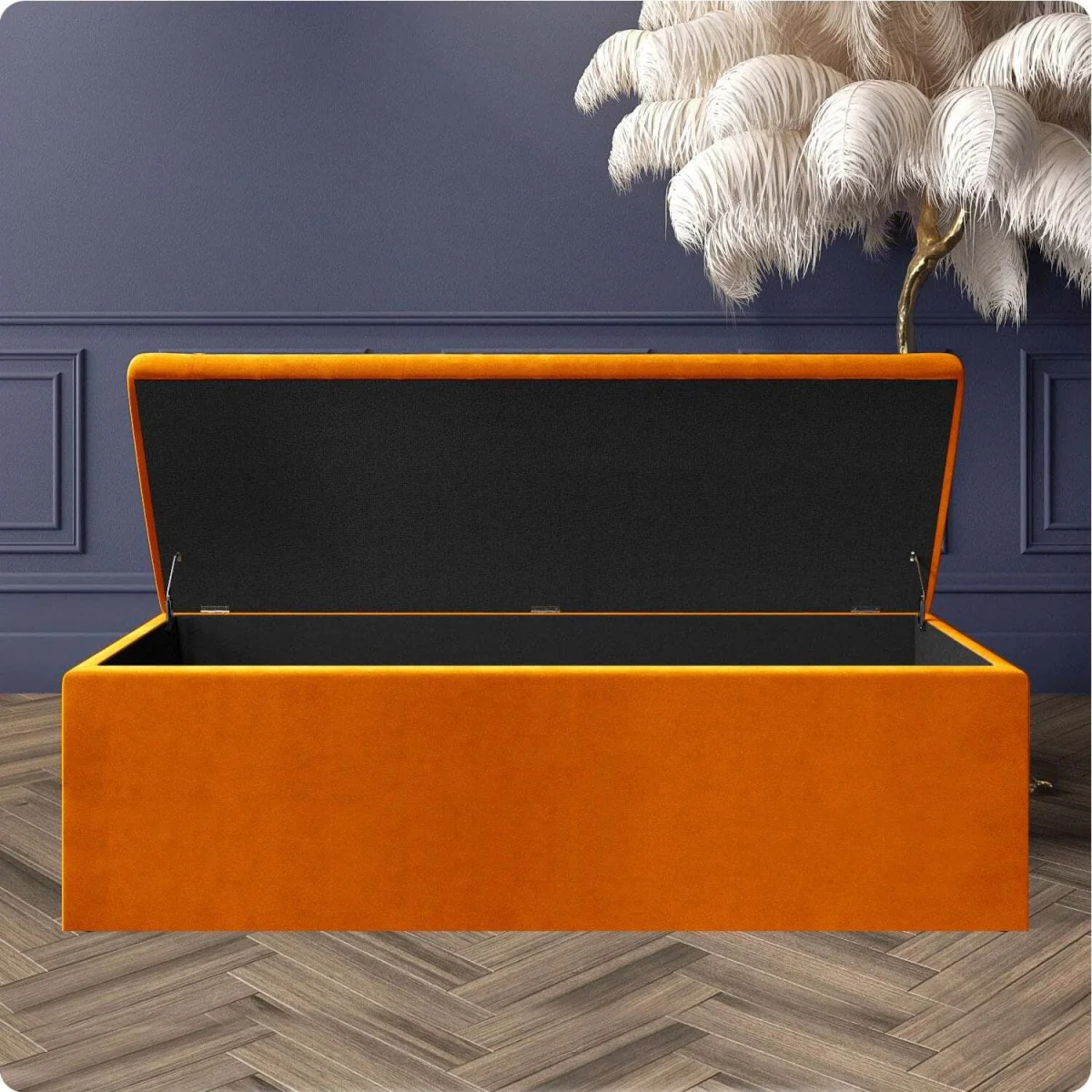 Large Plain Safar Storage Ottoman Box, Plush Velvet Upholstered Deep Storage End of Bed Bench - Silver Plush Velvet – image 38