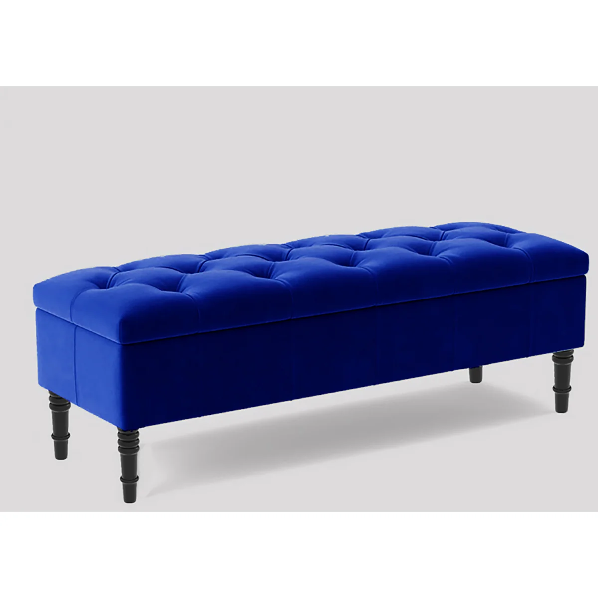 150cm Chesterfield Ottoman Storage Bench, Steel Grey Tufted Upholstered Velvet Ottoman Footstool - Sapphire Blue Plush Velvet – image 2