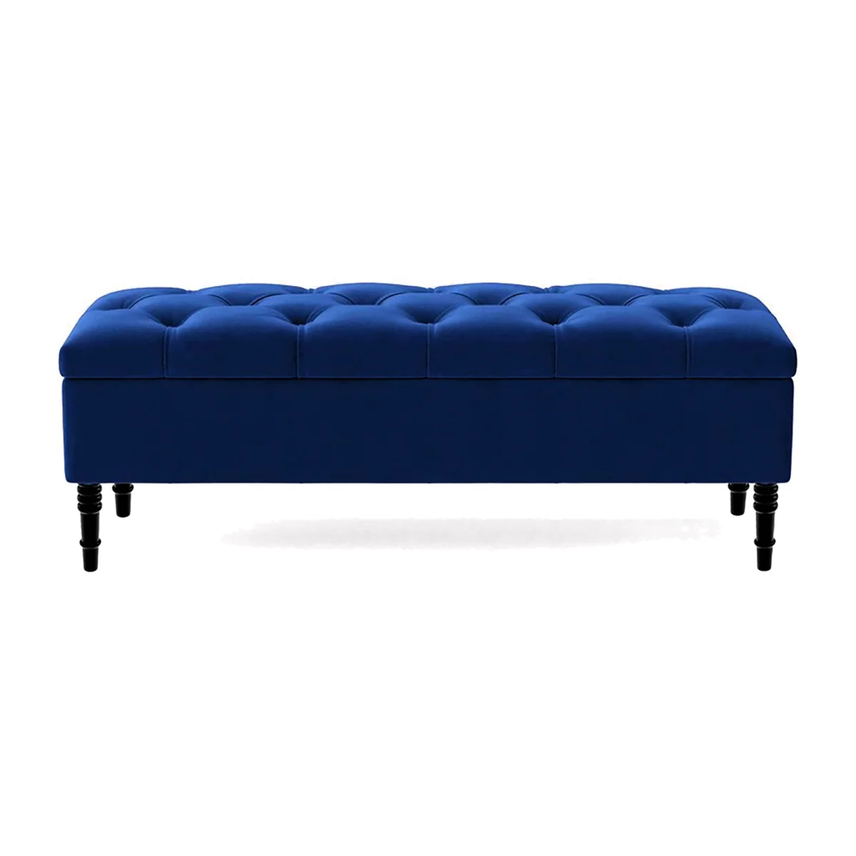 150cm Chesterfield Ottoman Storage Bench, Steel Grey Tufted Upholstered Velvet Ottoman Footstool - Sapphire Blue Plush Velvet – image 1