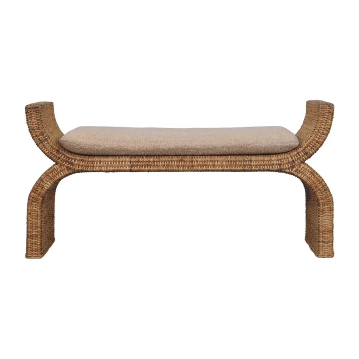 Solid Wood Rattan Weave Boucle Bench - Oak-ish
