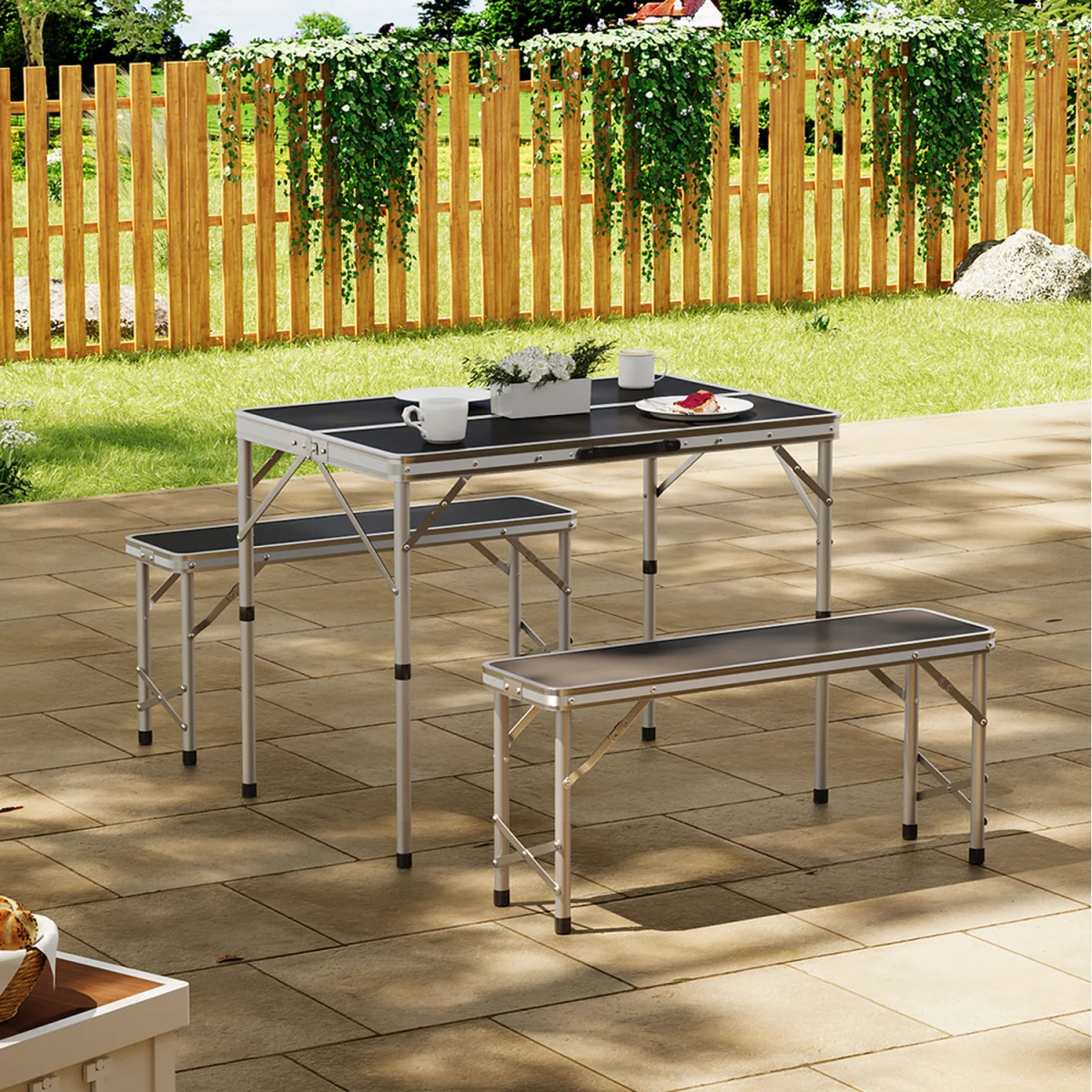 Folding Bench and Table Set - Black – image 5